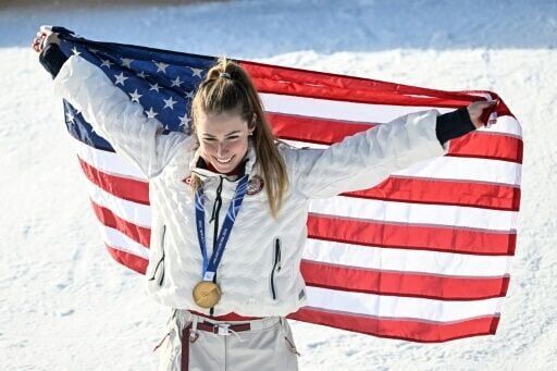 Mikaela Shiffrin celebrates winning slalom gold at the 2026 Winter Olympics
