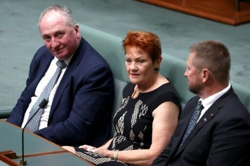 A spokesperson for Pauline Hanson's (centre) One Nation party told AFP the pages are "a clear case of foreign interference in domestic Australian politics"