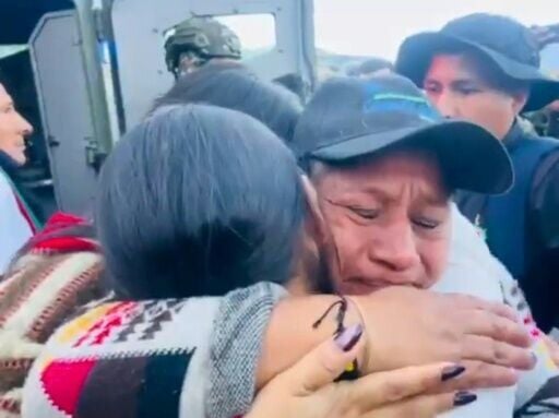 This video grab taken from handout footage released by the Colombian Defense Ministry shows Colombian Indigenous senator Aida Quilcue hugging people after being freed from kidnapping in Cauca department, Colombia on February 10, 2026