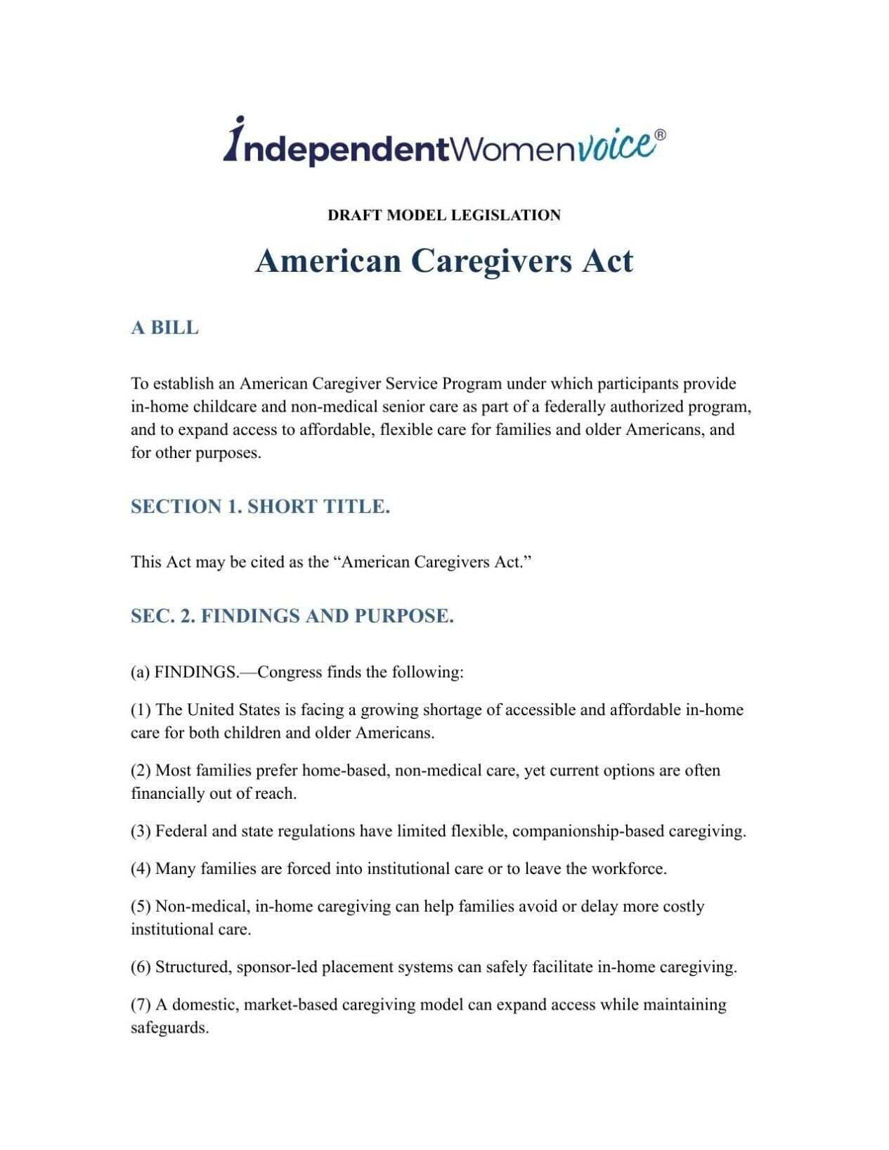 FNF - Federal Model American Caregivers Act