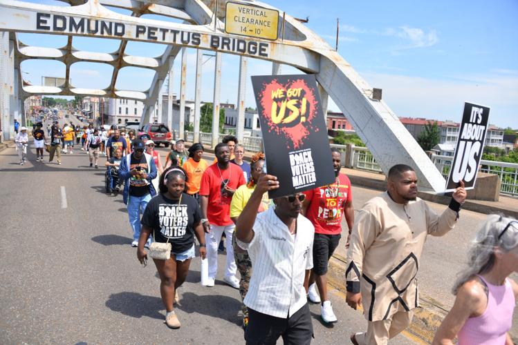 Marchers at All Roads Lead South's National Day of Action for Voting Rights rally