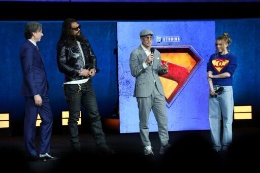 Producer Peter Safran, actor Jason Momoa, director Craig Gillespie and actress Milly Alcock promote "Supergirl" at CinemaCon