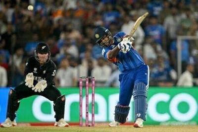 India's Sanju Samson (R) top-scored with 89 as India posted a huge score in the T20 World Cup final against New Zealand