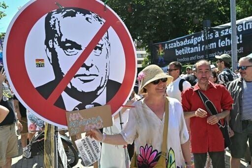 People in Budapest defy the ban on pride marches pushed through by Hungary's Prime Minister Viktor Orban