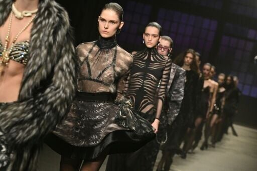 Robert Cavalli designer Fausto Puglisi used sheer cut-outs to mimic zebra stripes at Milan Fashion Week