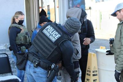 A handout photo provided by U.S. Immigration and Customs Enforcement of a worksite enforcement operation at a car wash in Philadelphia on Jan. 28, 2025.
 U.S. Immigration and Customs Enforcement via Getty Images