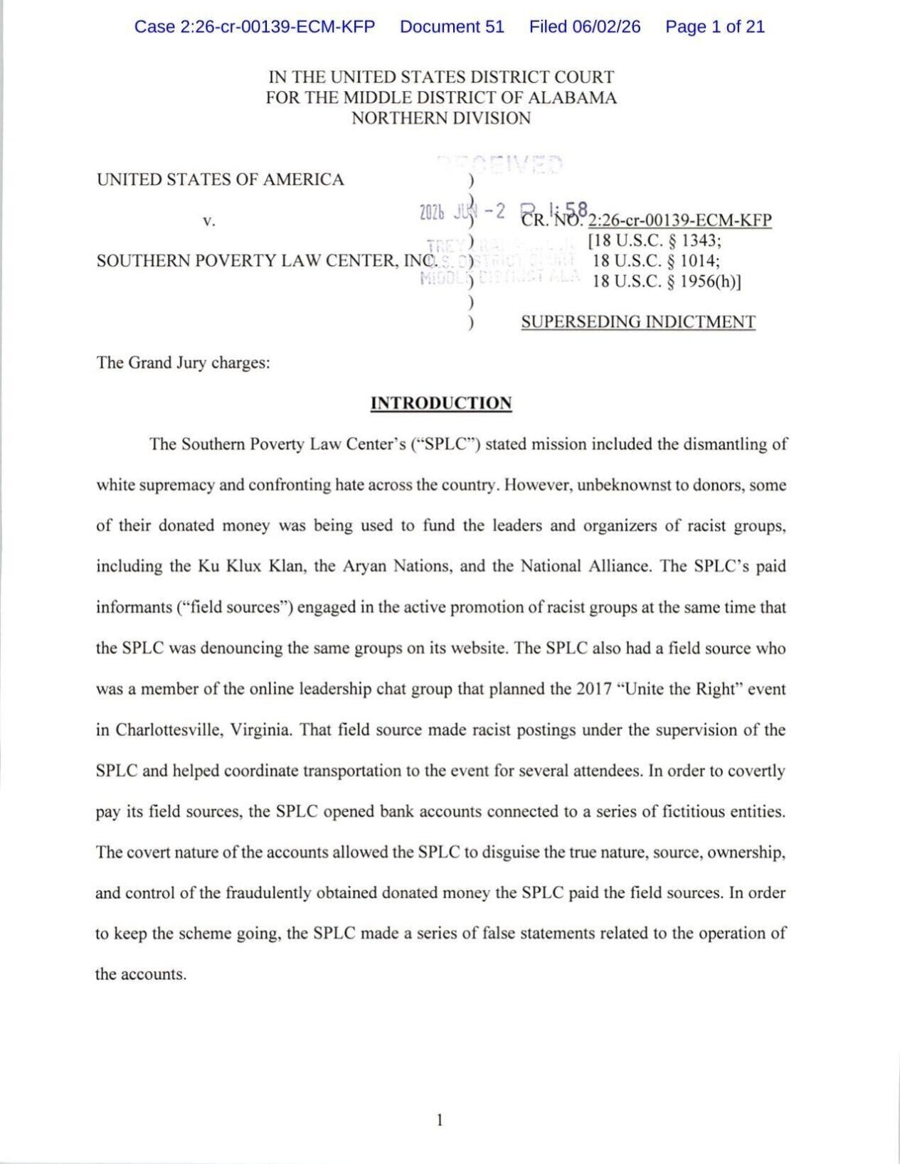 SPLC Superseding Indictment