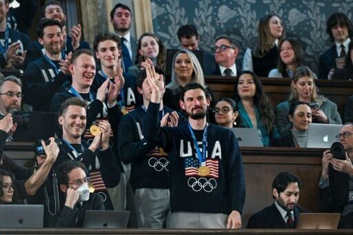 Trump invited members of the United States Olympic Men’s Ice Hockey Team to the speech