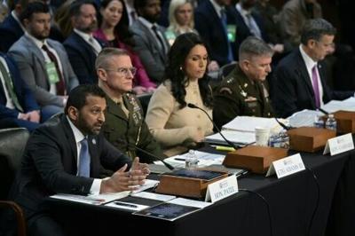 Top US intelligence officials including National Intelligence Director Tulsi Gabbard (center) testify on March 18, 2026 in front of a Senate committee to examine worldwide threats