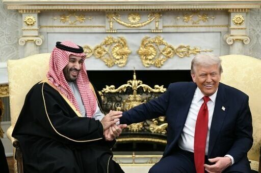 President Donald Trump joked about hand shakes and fist pumps with Saudi Arabia's Crown Prince Mohammed bin Salman during a meeting in the Oval Office