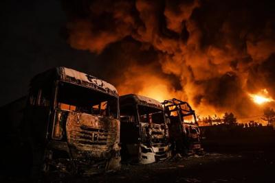 Fire breaks out at the Shahran oil depot after U.S. and Israeli attacks in Tehran on March 8, 2026.