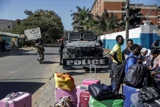 An armoured vehicle is seen parked outside Cheikh Anta Diop University in Dakar on February 10, 2026
