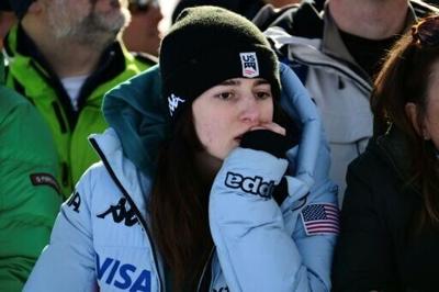 A Team USA supporter looks stunned after Lindsey Vonn crashed out of the Winter Olympics
