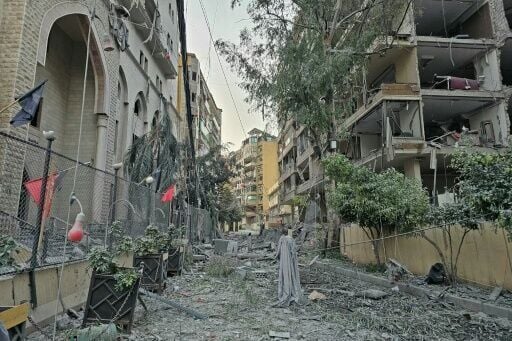 Damage caused by an Israeli airstrike in Beirut's southern Hadath neighbourhood
