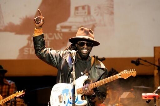 Senegalese artist Sahad performs at the Institut Francais in Dakar in January 2026
