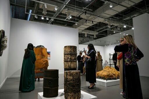 Visitors admiring the works of Bulgarian artist Christo