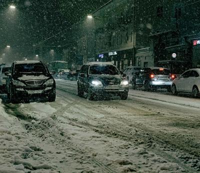 Snow on roads car stock