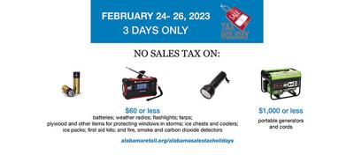 Severe weather preparedness sales tax holiday is Feb. 24-26