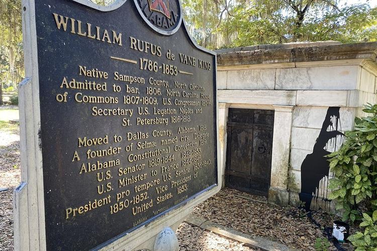Vandals deface William Rufus King mausoleum at Old Live Oak Cemetery
