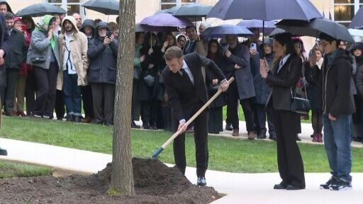 Macron plants an oak tree in honour of Ilan Halimi in the gardens of the Elysee Palace