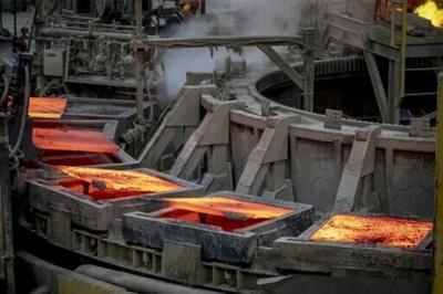 Molten copper at a Glencore refinery in Montreal, Canada