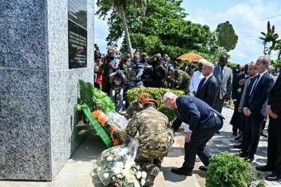 German Ambassador to Ivory Coast Matthias Veltin (C) was among those at the ceremony