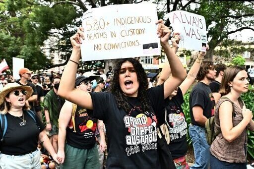 Indigenous rights activists protest on Australia Day
