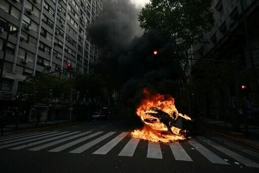 Argentine football fans clash with police at pensions march
