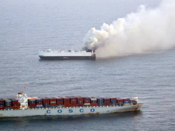 Cargo ship carrying 3,000 vehicles ablaze off Alaska’s coast