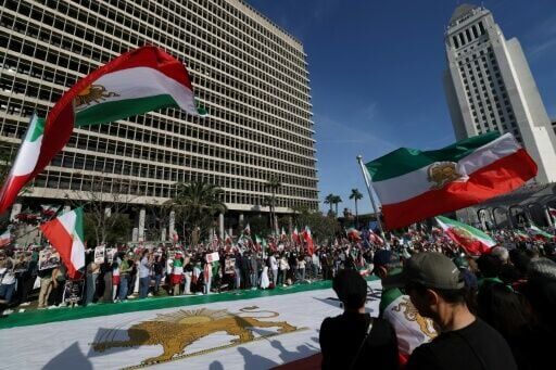 Demonstrators take part in a march in Los Angeles in support of the people of Iran