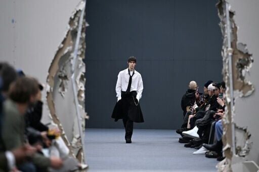 A model during the Sacai runway show on Sunday