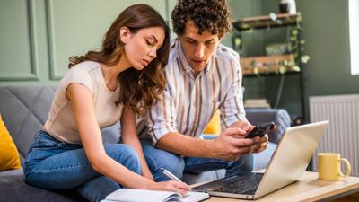 couple talking finances - 1