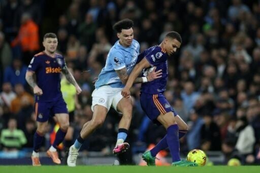Manchester City's Nico O'Reilly (C) scored twice in the win over Newcastle