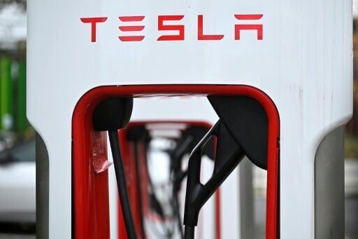 An electric charging station for Tesla cars at a shopping mall in Bochum