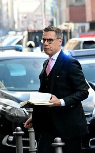 Finland's President Alexander Stubb at the Adlon Hotel in Berlin