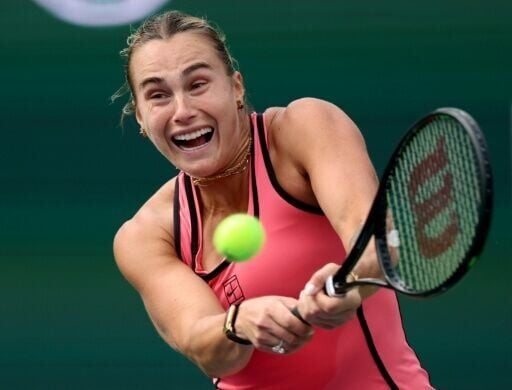Dominant win: World number one Aryna Sabalenka of Belarus on the way to a victory over Japan's Himeno Sakatsume at Indian Wells