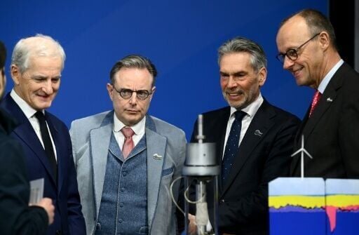 From right to left, German Chancellor Friedrich Merz, Netherland's Prime Minister Dick Schoof, Belgium's PM Bart de Wever and Norway's PM Jonas Gahr Store