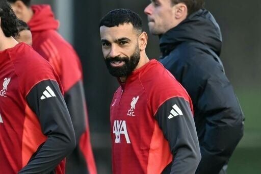 Mohamed Salah takes part in a training session on the eve of Liverpool's Champions League match against Inter Milan