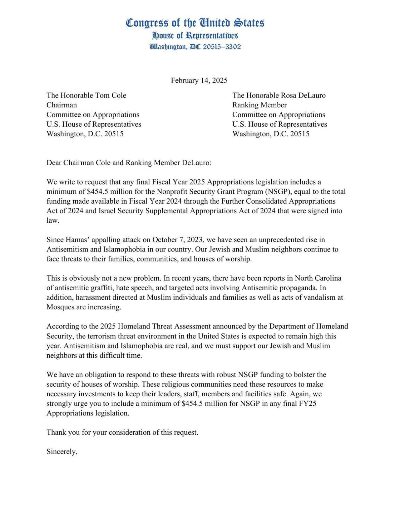 Antisemitic, Islamophobic threats cited in $454M appropriation request