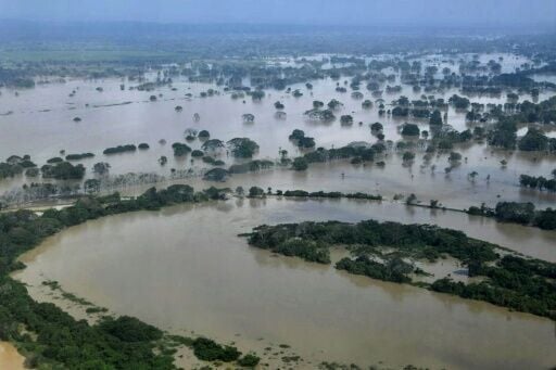This handout picture released by Colombia's National Unit for Risk and Disaster Management (UNGRD) shows floods in San Pelayo, Colombia on February 5