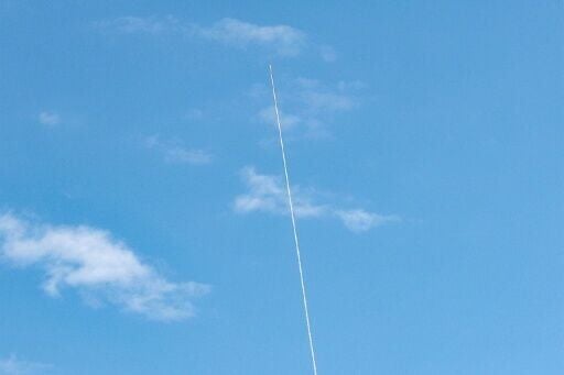 Rocket trails from Israel's Iron Dome missile defence system were seen over Tel Aviv