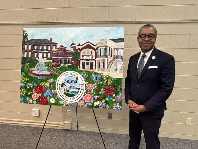 Mayor Moss with painting