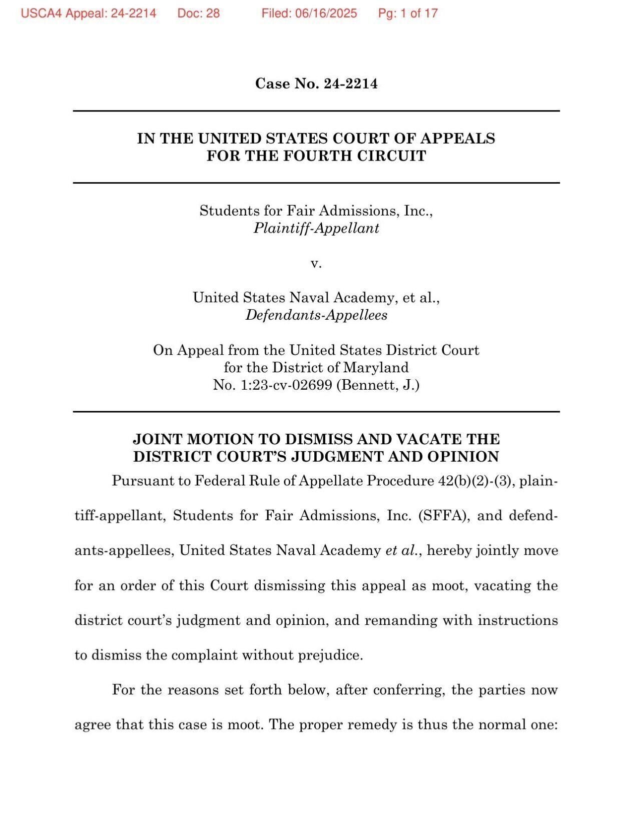 Joint motion to dismiss 6-16-25