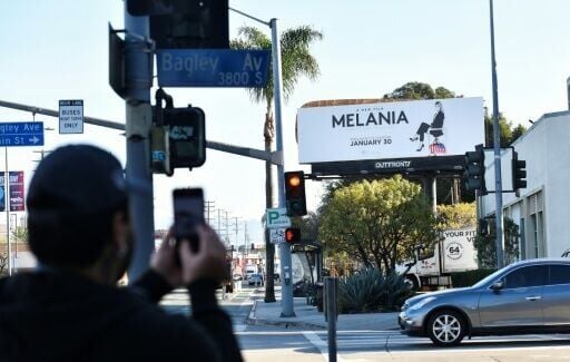 A billboard advertising the film “Melania” was vandalized
