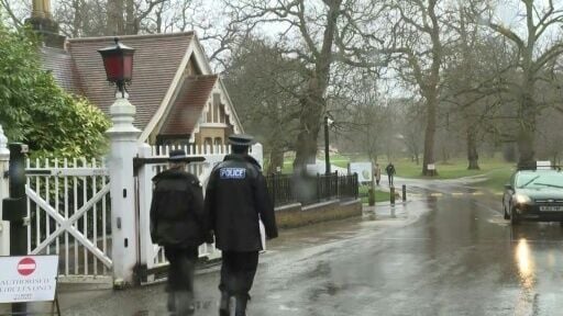 Police at entrance to Royal Lodge, former home of ex-Prince Andrew