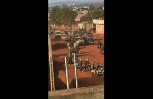 Verified UGC video grab showing fighters in Kati, the hometown of junta leader Assimi Goita