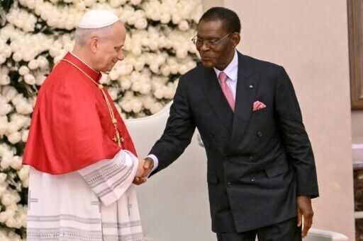 Pope Leo XIV was met by Equatorial Guinea's President Teodoro Obiang Nguema Mbasogo