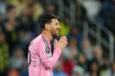 Argentine superstar Lionel Messi of Inter Miami reacts after a missed shot as he failed to score his 900th career goal in a 0-0 CONCACAF Champions Cup draw at Nashville in the first leg of their round-of-16 matchup