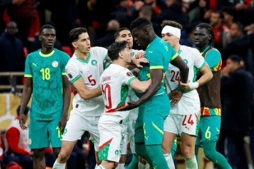Senegal and Morocco players clash during the Africa Cup of Nations final in January
