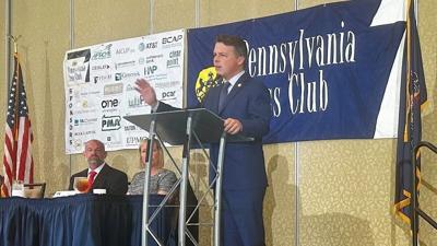 U.S. Rep. Brendan Boyle speaks in Harrisburg, Pennsylvania, July 27, 2026.